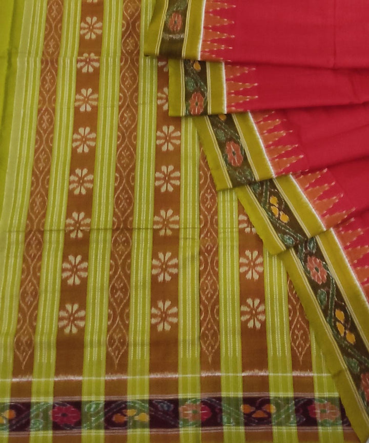 Red olive handwoven cotton sambalpuri saree