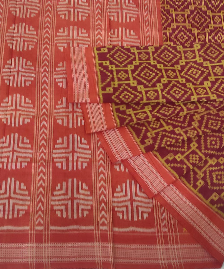 Brown rust handwoven cotton sambalpuri saree
