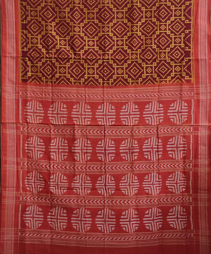 Brown rust handwoven cotton sambalpuri saree