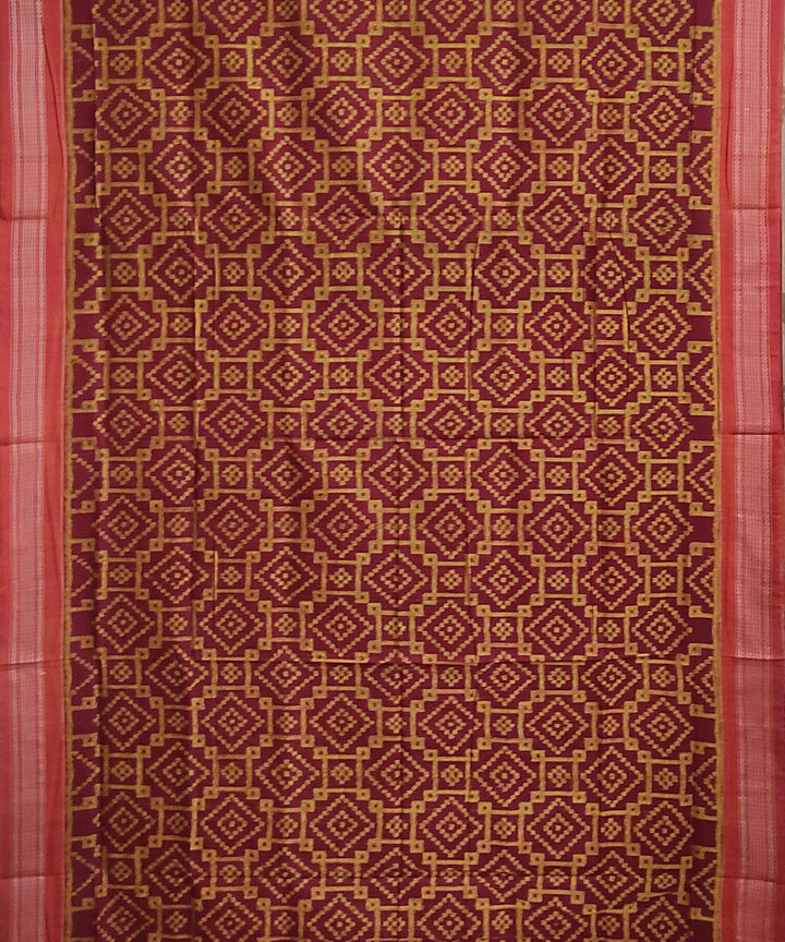 Brown rust handwoven cotton sambalpuri saree