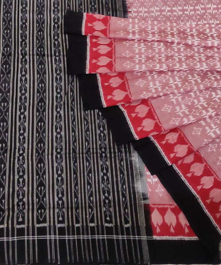 Pink black handwoven cotton sambalpuri saree