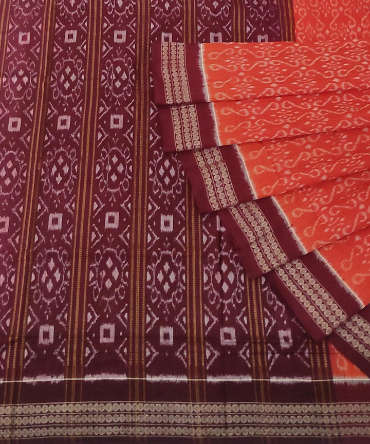 Red deep maroon handwoven cotton sambalpuri saree