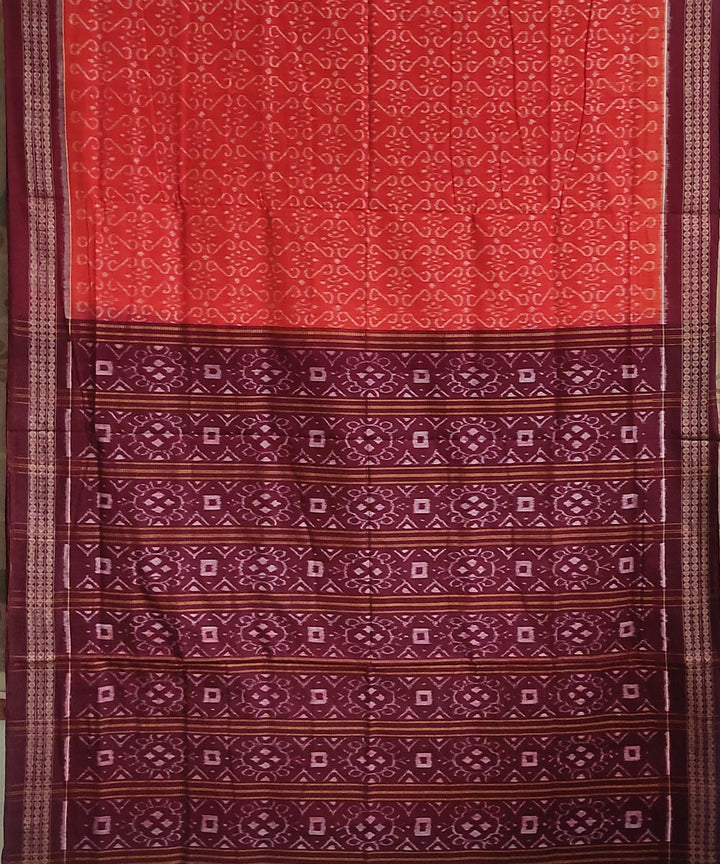 Red deep maroon handwoven cotton sambalpuri saree