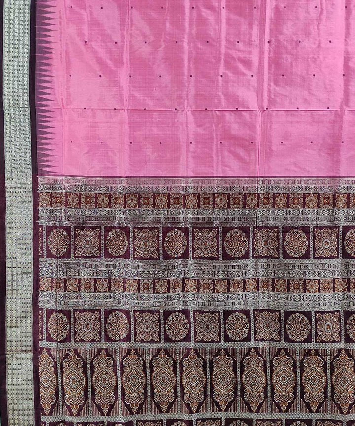 Pink handwoven silk bomkai saree
