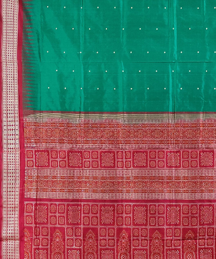 Dark green handwoven silk bomkai saree