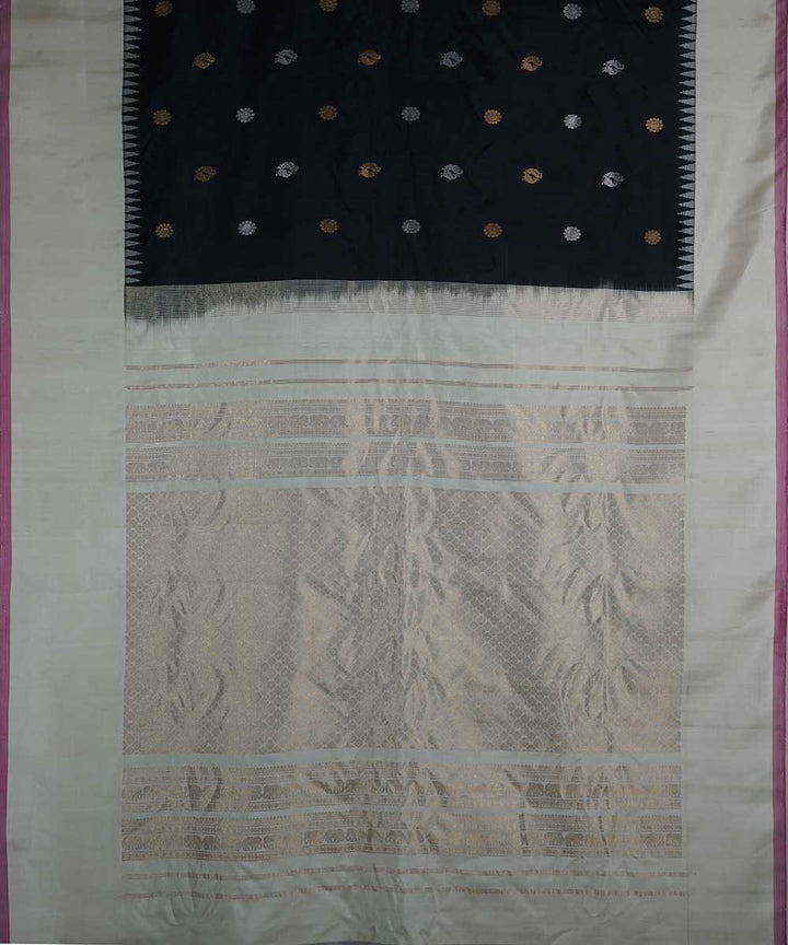 Black white handwoven gadwal silk saree