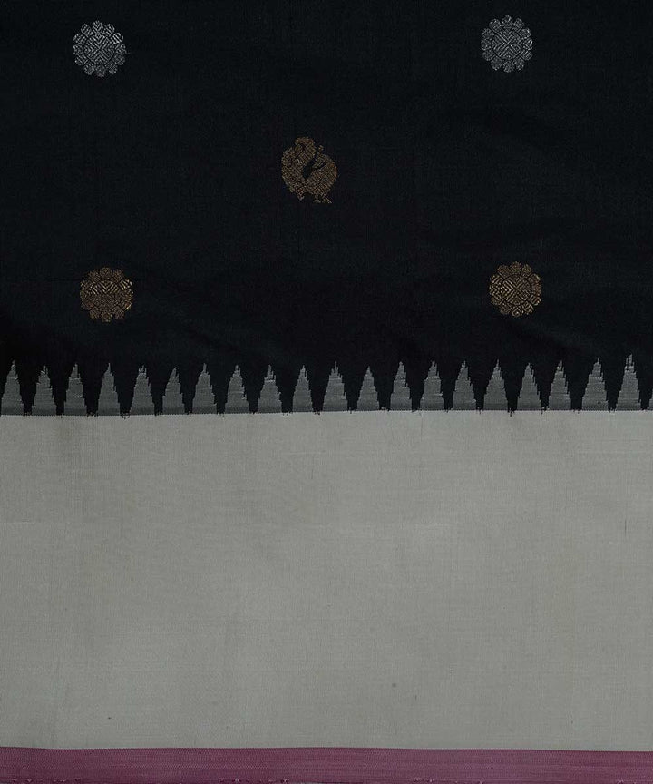 Black white handwoven gadwal silk saree