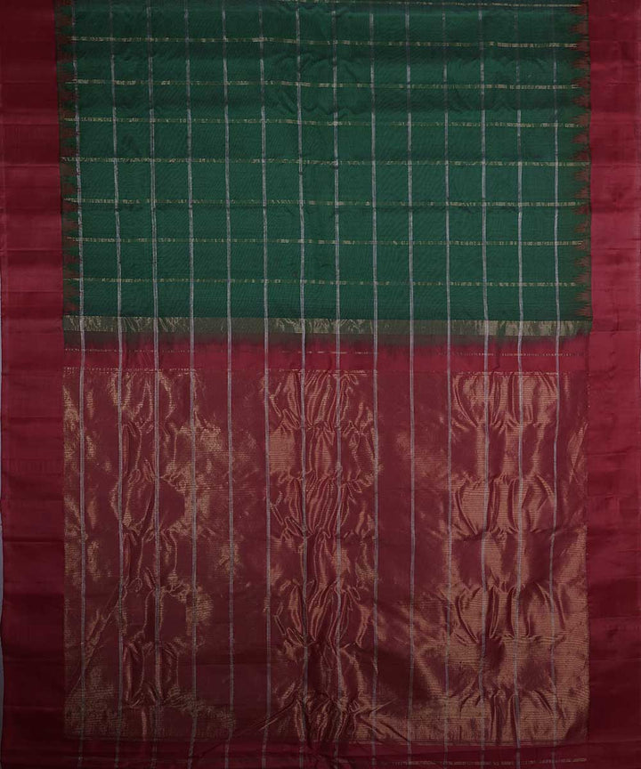 Dark green red handwoven gadwal silk saree