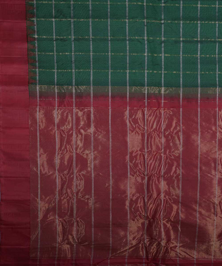 Dark green red handwoven gadwal silk saree