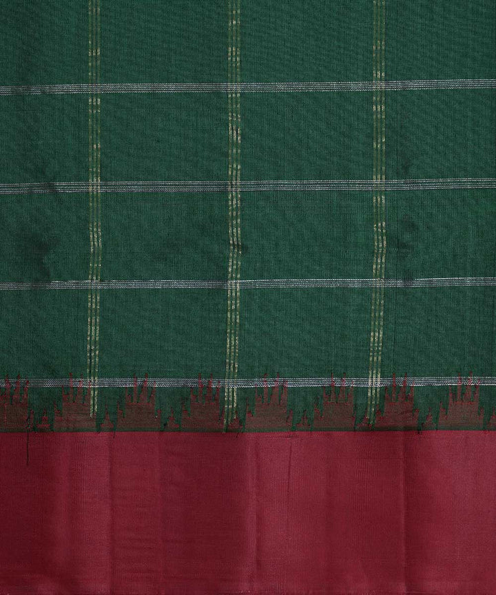 Dark green red handwoven gadwal silk saree