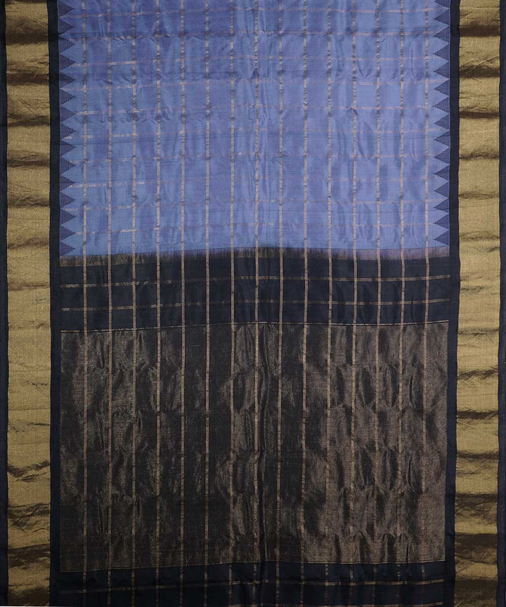 Grey blue handwoven gadwal silk saree