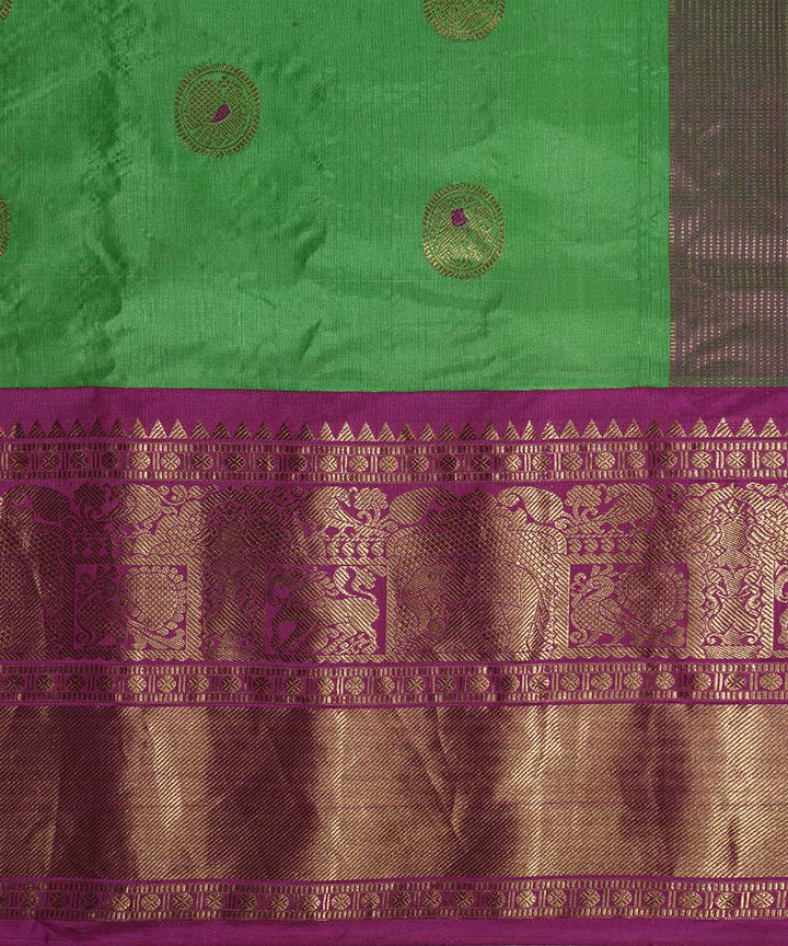 Cyan green pink handwoven gadwal silk saree