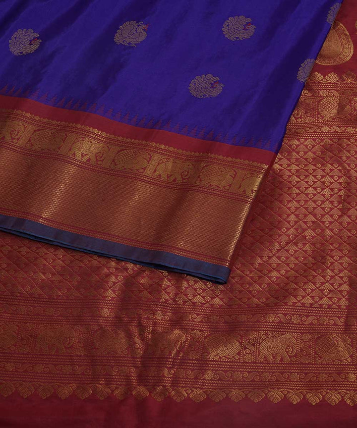 Purple red handwoven gadwal silk saree