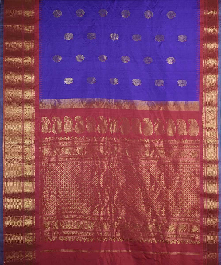 Purple red handwoven gadwal silk saree