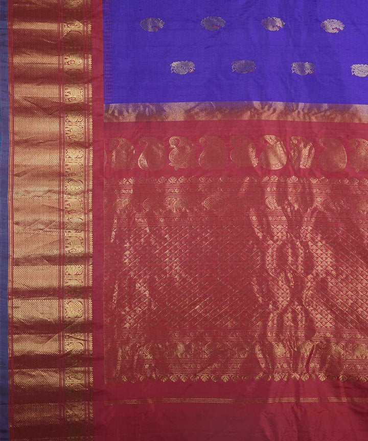 Purple red handwoven gadwal silk saree