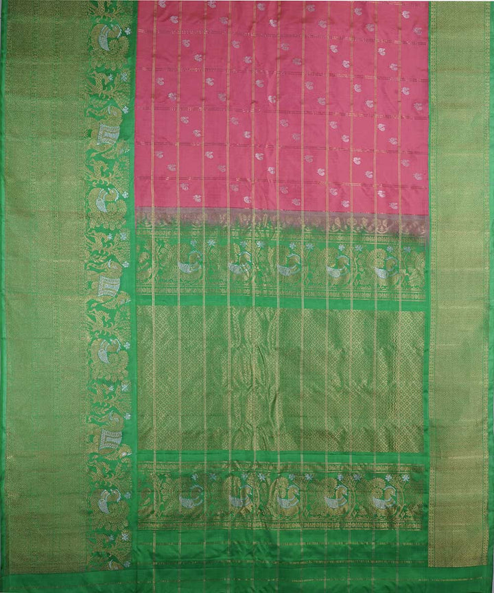 Pink green handwoven gadwal silk saree