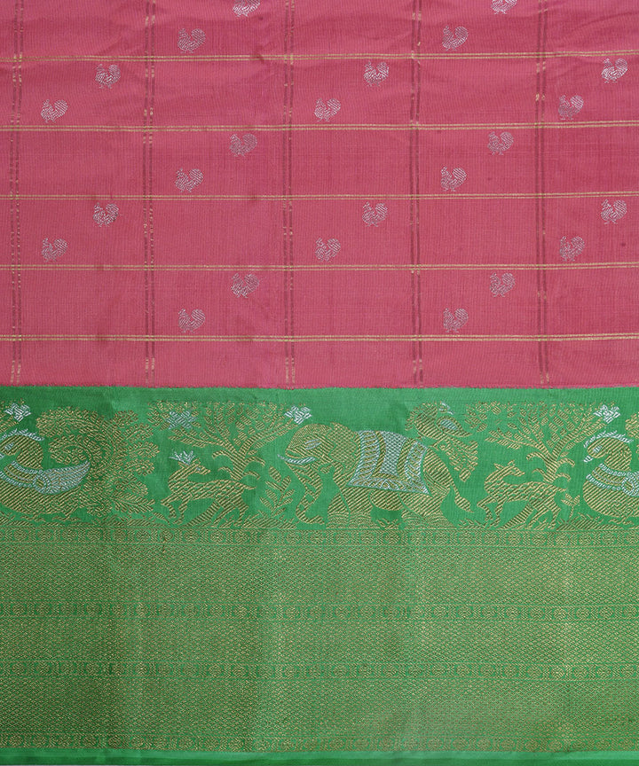 Pink green handwoven gadwal silk saree
