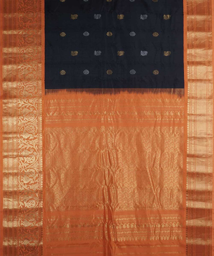 Charcoal black handwoven gadwal silk saree