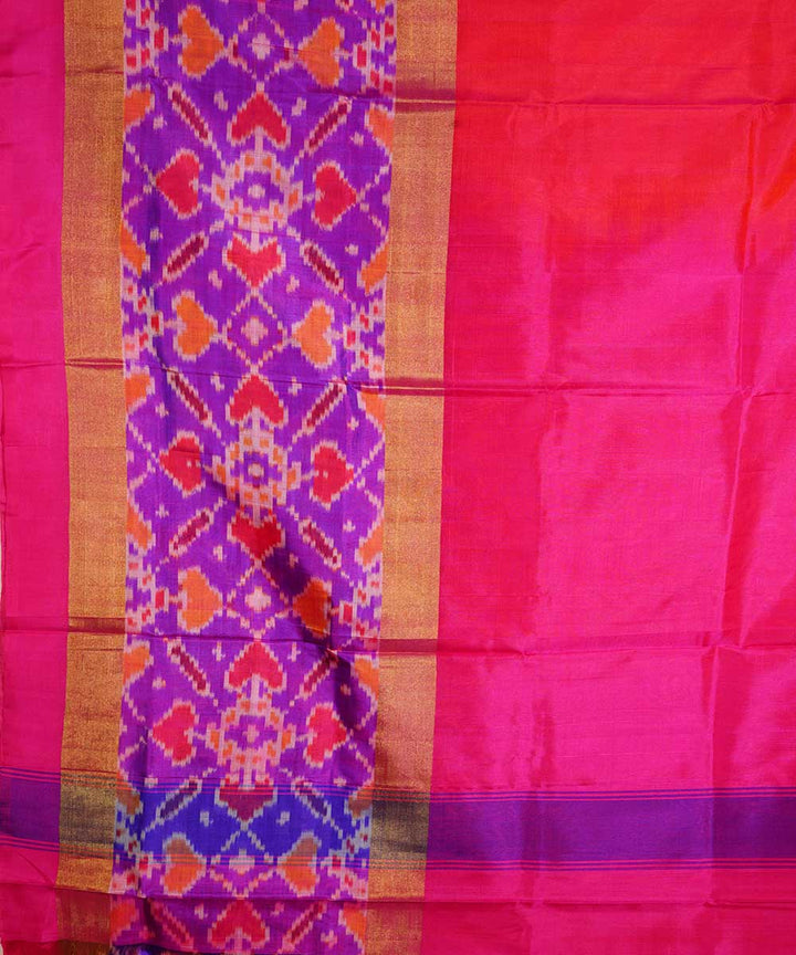 Orange pink handwoven silk pochampally ikat sari
