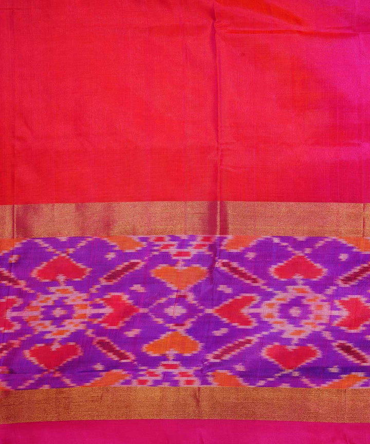 Orange pink handwoven silk pochampally ikat sari