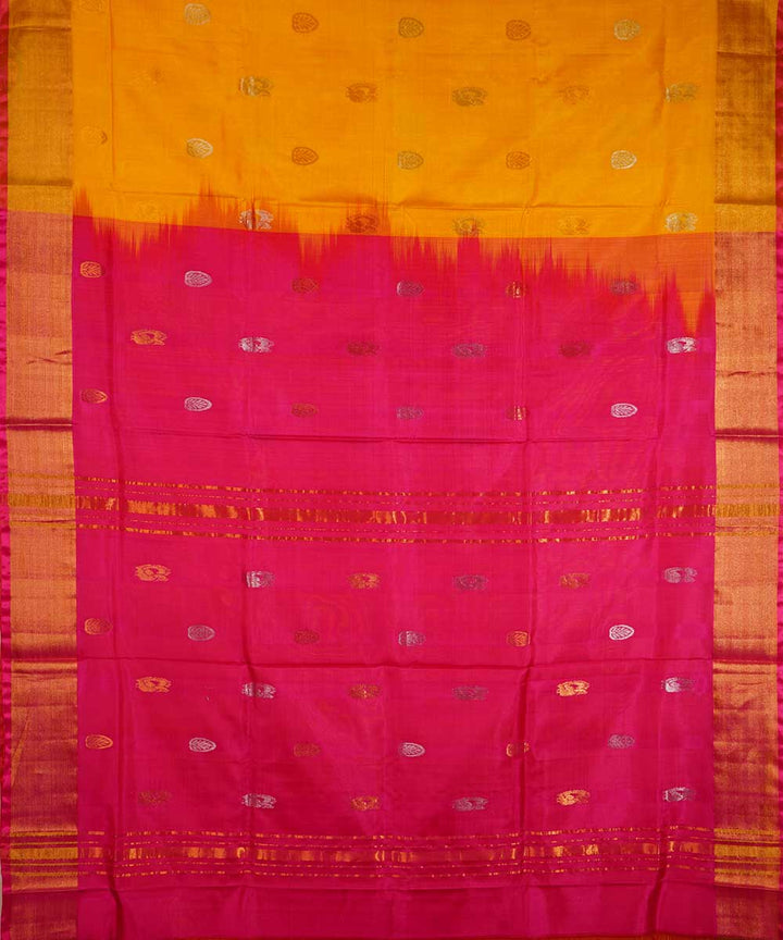 Yellow pink handwoven uppada silk saree