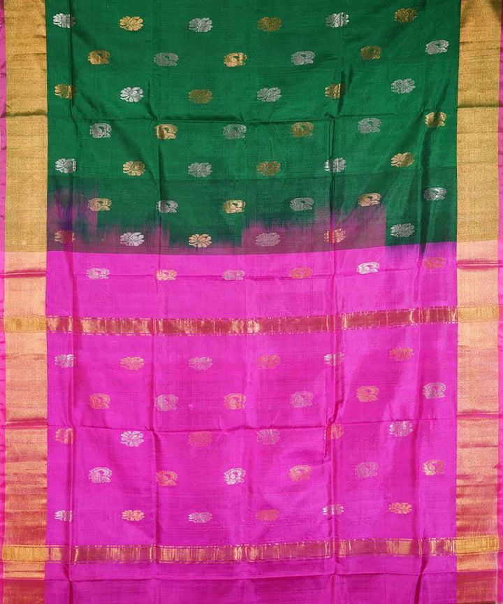 Dark green pink handwoven uppada silk saree