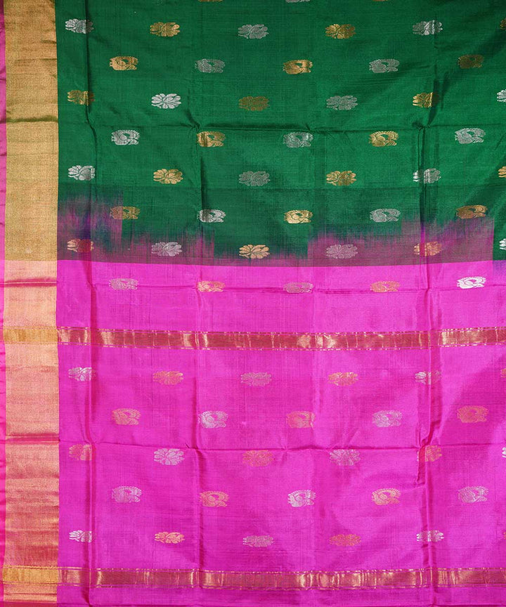 Dark green pink handwoven uppada silk saree