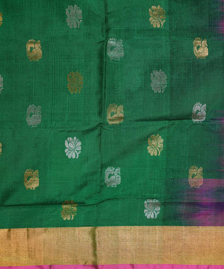 Dark green pink handwoven uppada silk saree