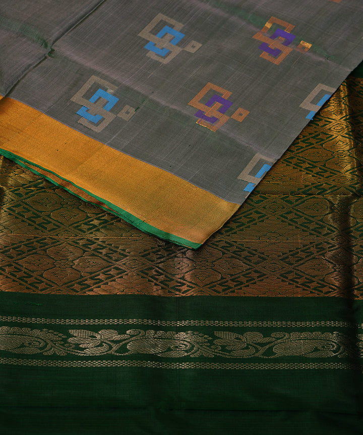 Grey dark green handwoven uppada silk saree