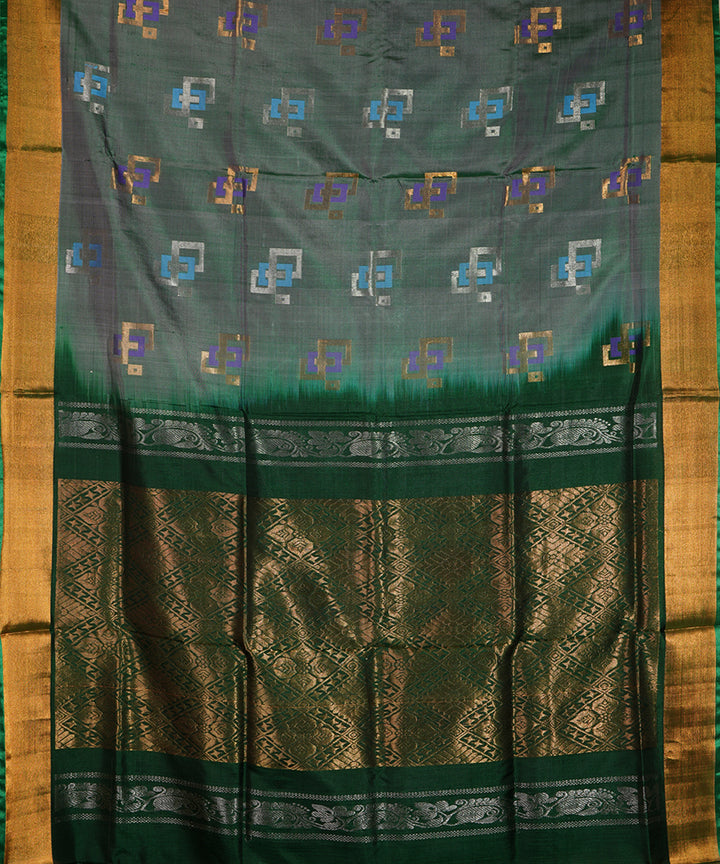 Grey dark green handwoven uppada silk saree