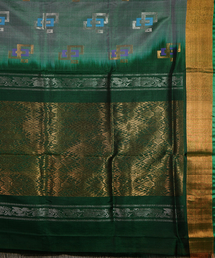 Grey dark green handwoven uppada silk saree