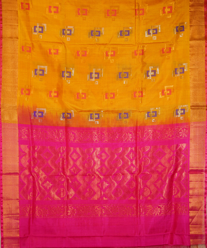 Yellow pink hand woven uppada silk saree