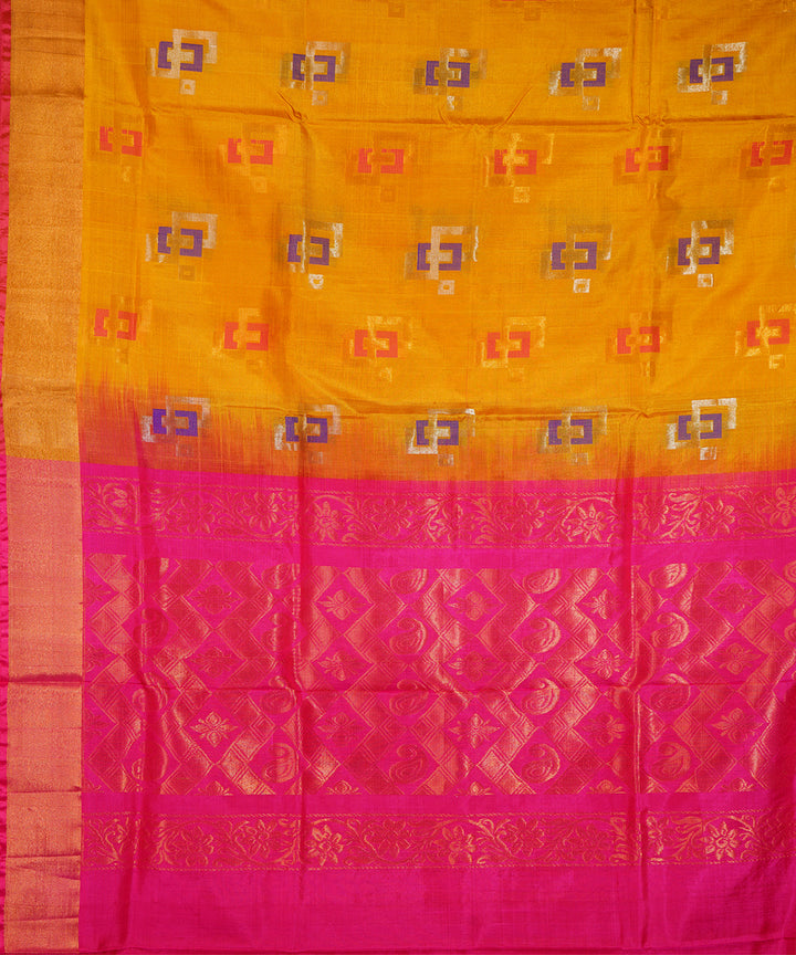 Yellow pink hand woven uppada silk saree