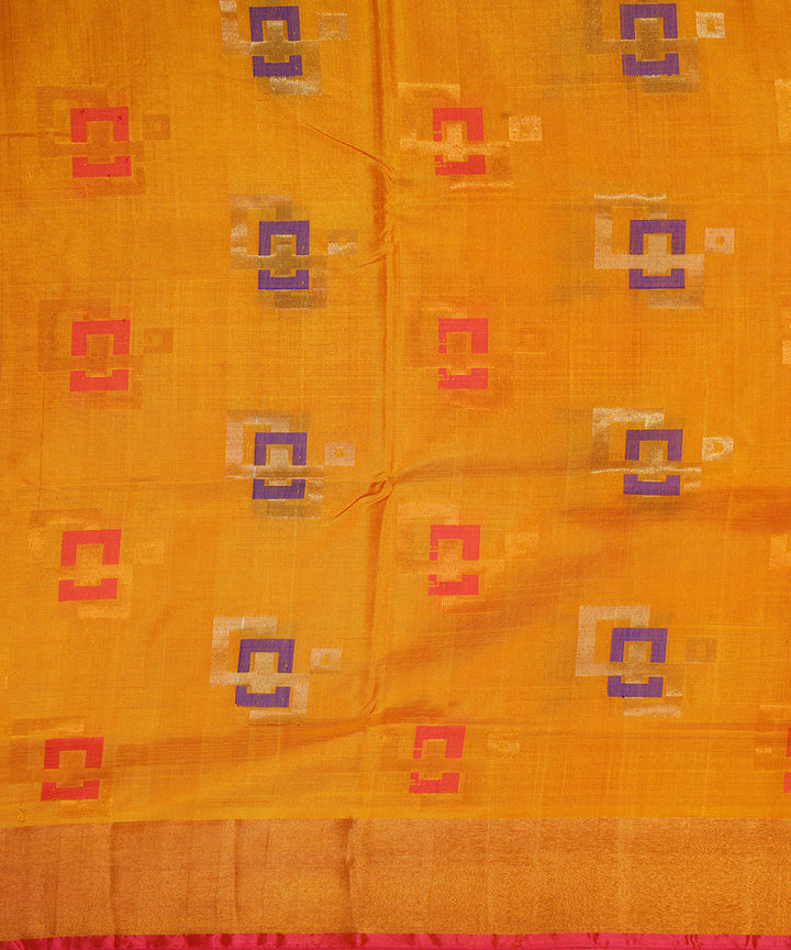 Yellow pink hand woven uppada silk saree
