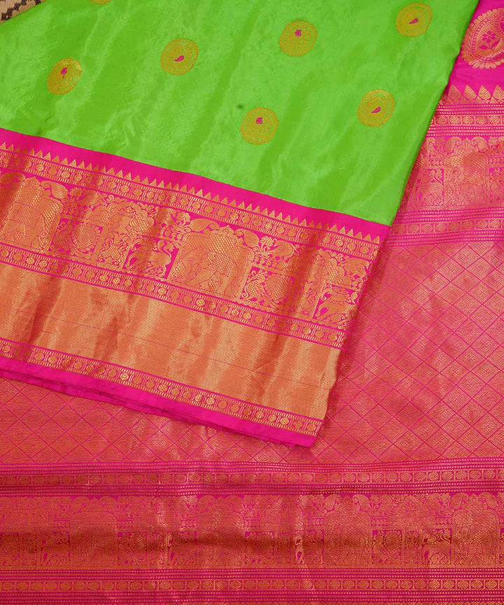 Lime green handwoven gadwal silk saree