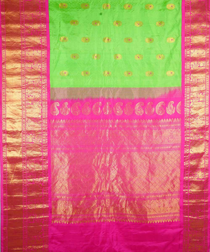 Lime green handwoven gadwal silk saree