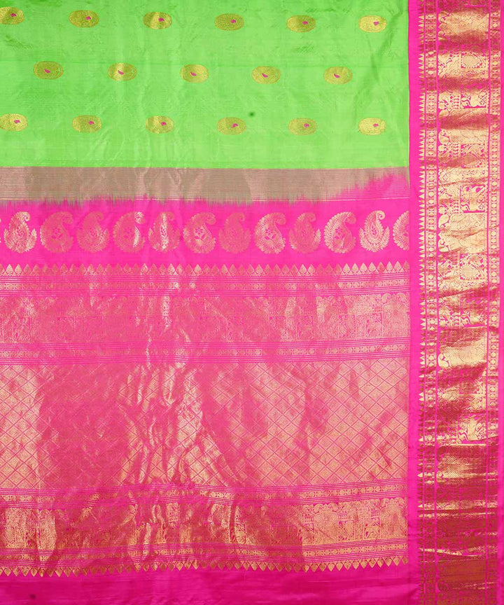 Lime green handwoven gadwal silk saree