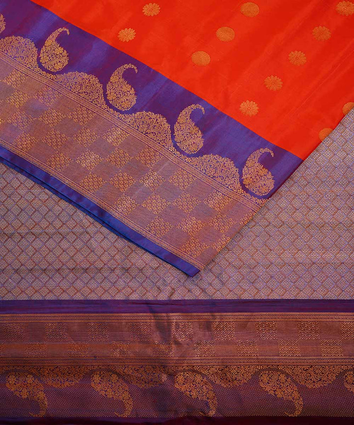 Orange handwoven gadwal silk saree