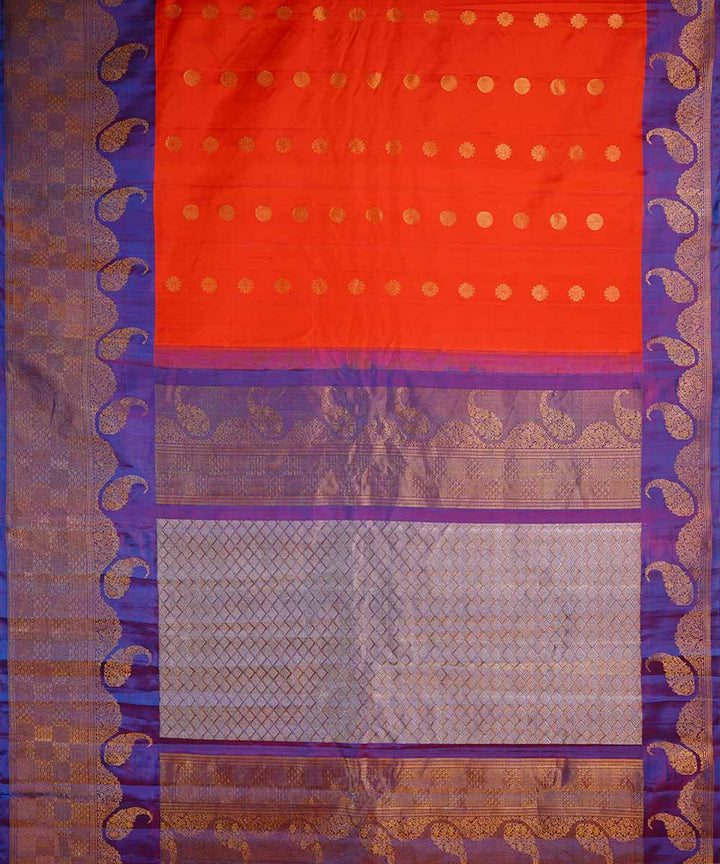 Orange handwoven gadwal silk saree