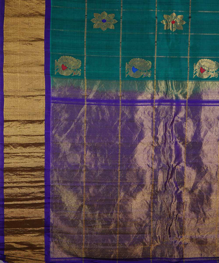 Cyan green handwoven gadwal silk saree