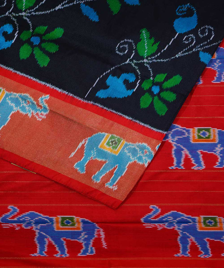 Black handwoven ikat silk pochampally saree