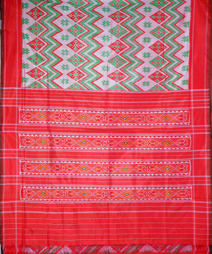 Cream red handwoven ikkat silk pochampally saree