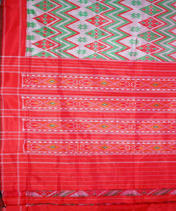 Cream red handwoven ikkat silk pochampally saree