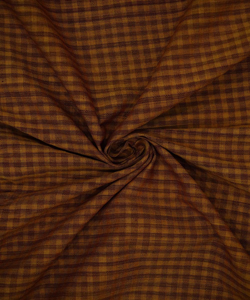 Brown yellow handwoven cotton checks mangalgiri fabric