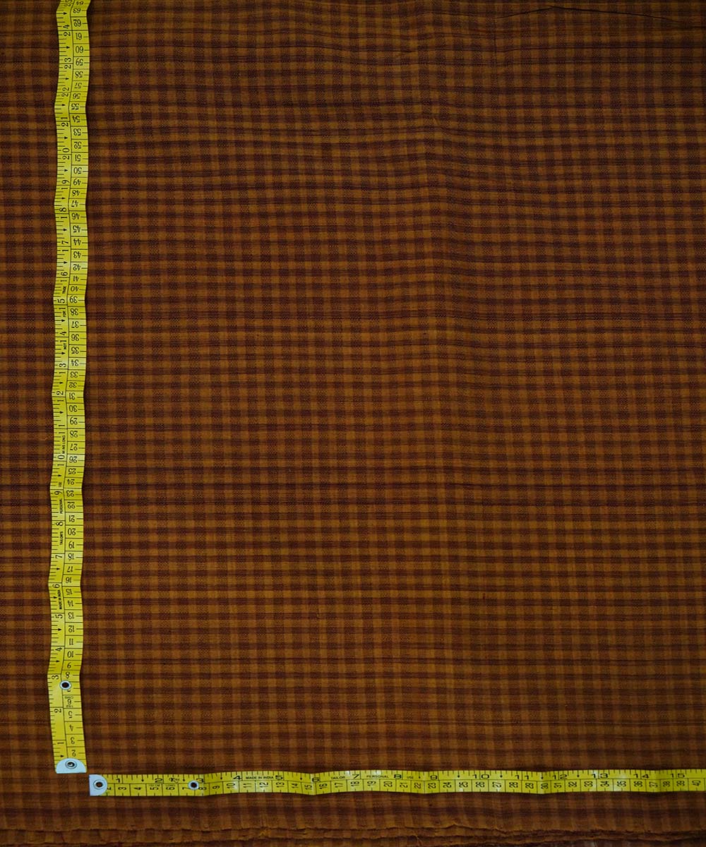 Brown yellow handwoven cotton checks mangalgiri fabric