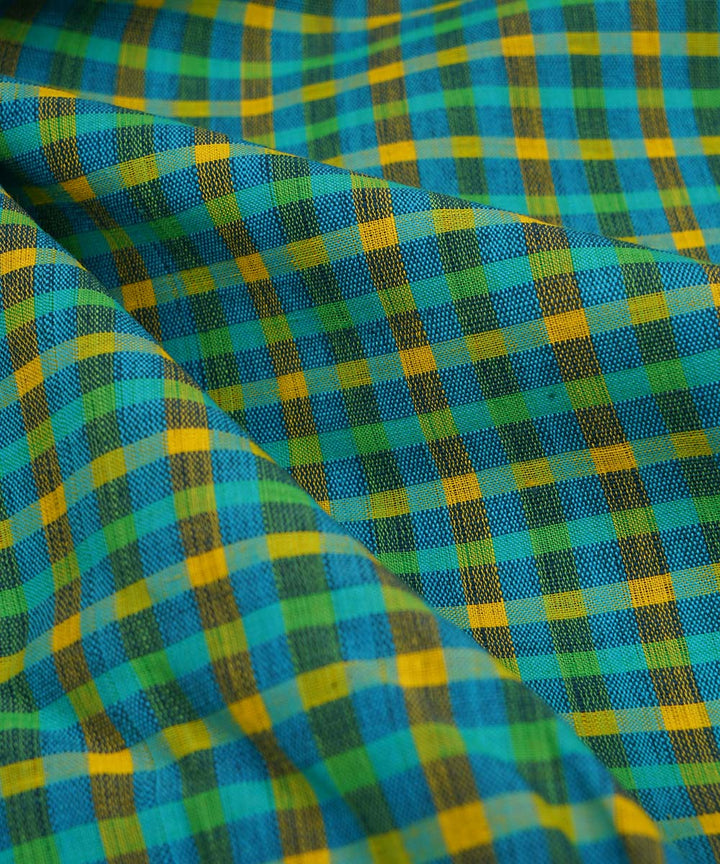 0.6m Yellow green handwoven checks cotton mangalgiri fabric