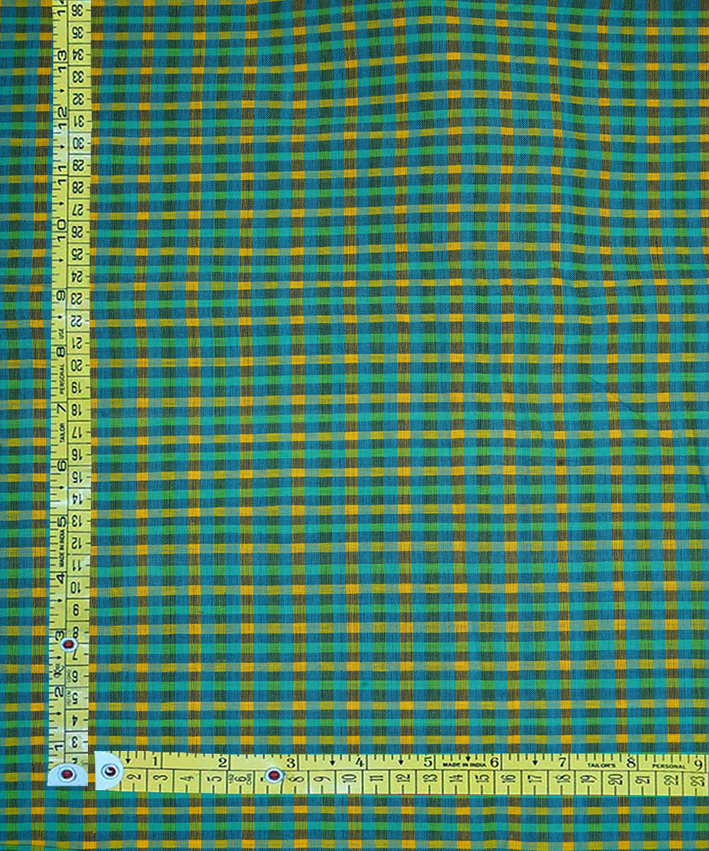 0.6m Yellow green handwoven checks cotton mangalgiri fabric