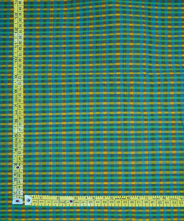 0.6m Yellow green handwoven checks cotton mangalgiri fabric