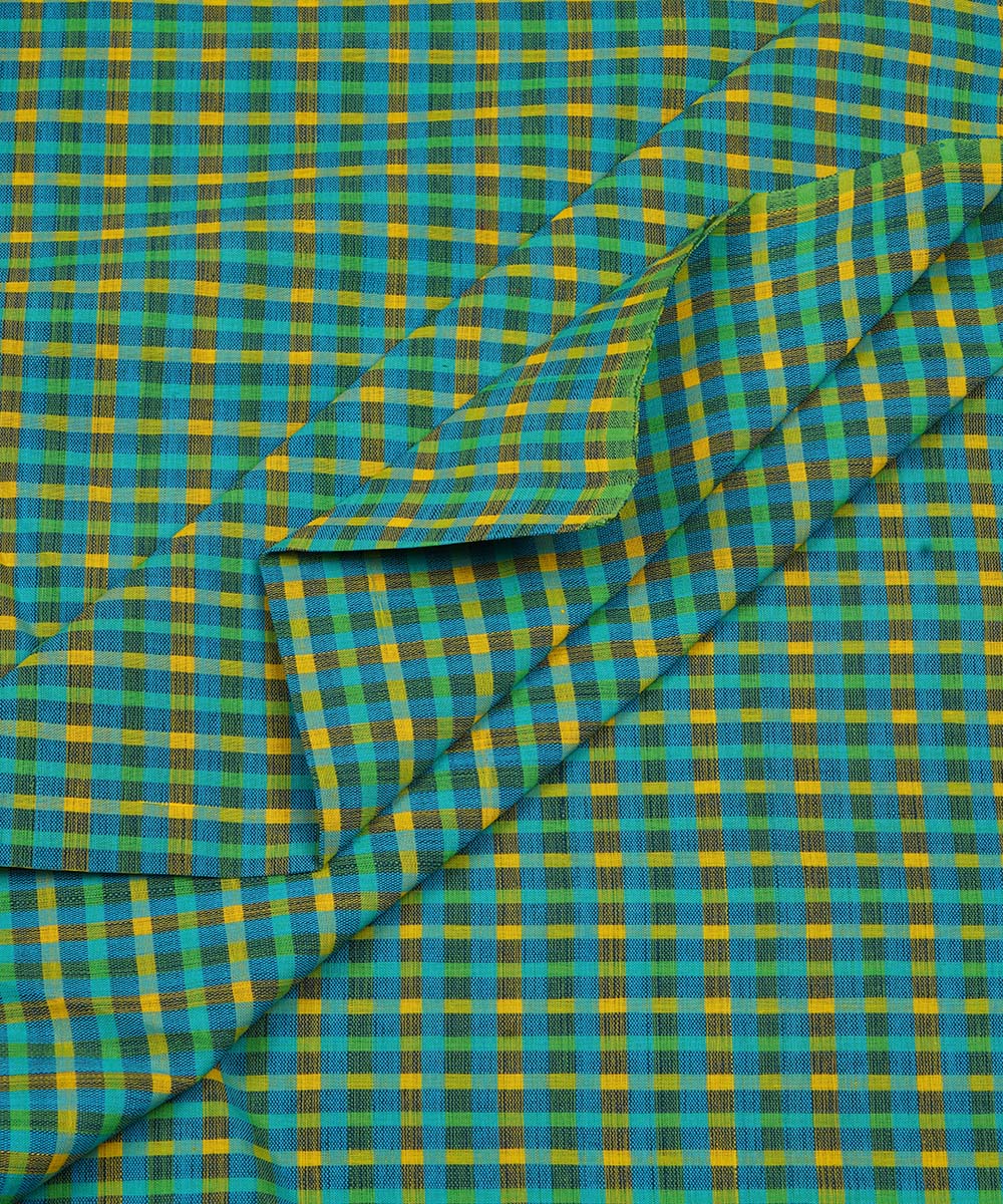 0.6m Yellow green handwoven checks cotton mangalgiri fabric
