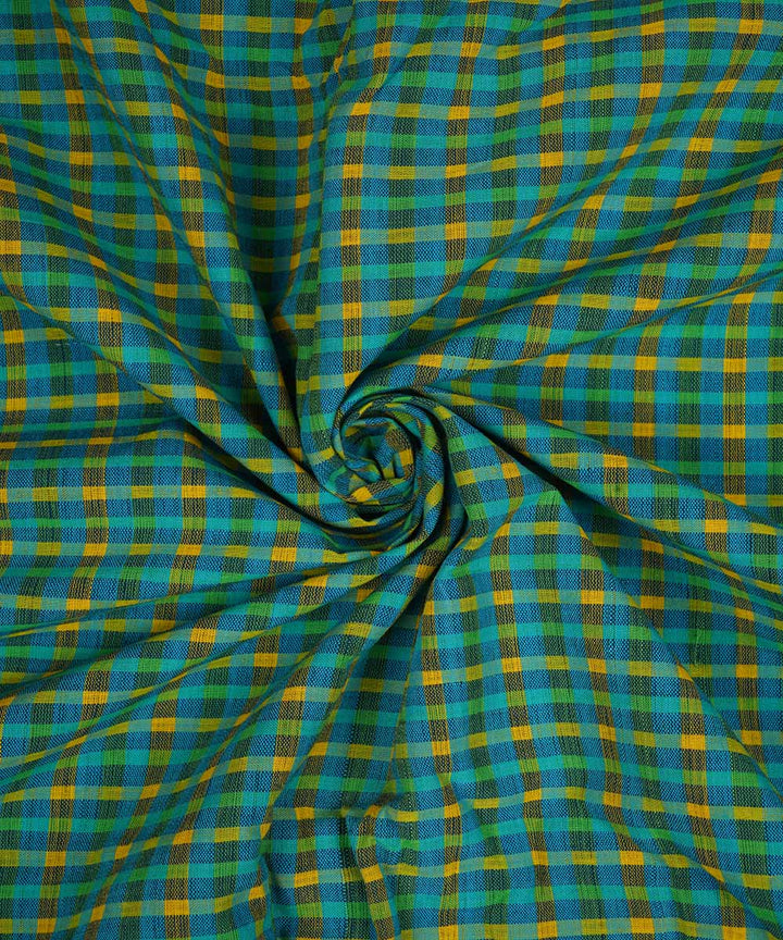 0.6m Yellow green handwoven checks cotton mangalgiri fabric